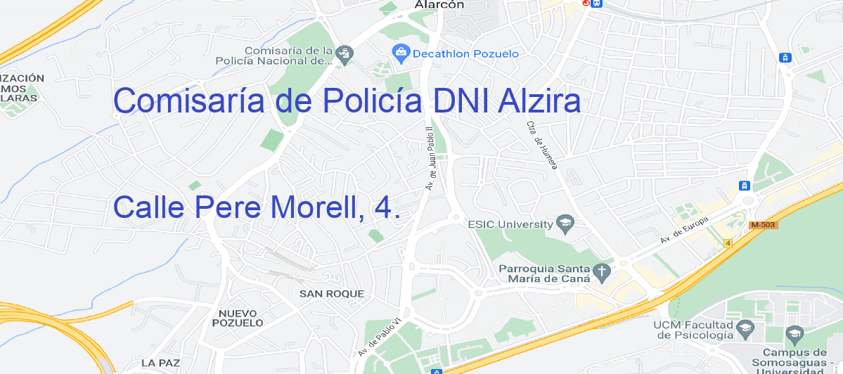 Oficina Calle  Pere Morell, 4. en Alzira - Comisaría de Policía DNI