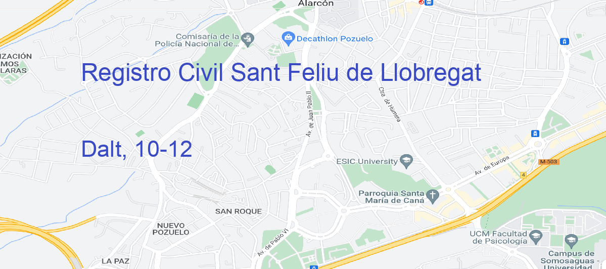 Oficina Calle Dalt, 10-12 en Sant Feliu de Llobregat - Registro Civil