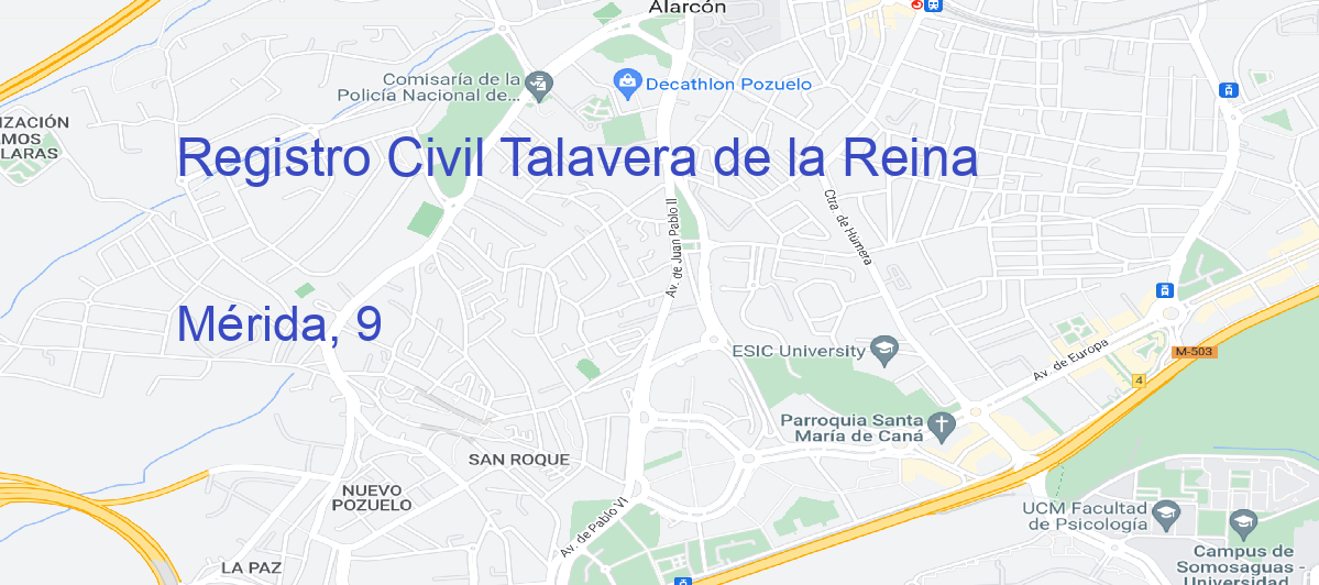 Oficina Calle Mérida, 9 en Talavera de la Reina - Registro Civil